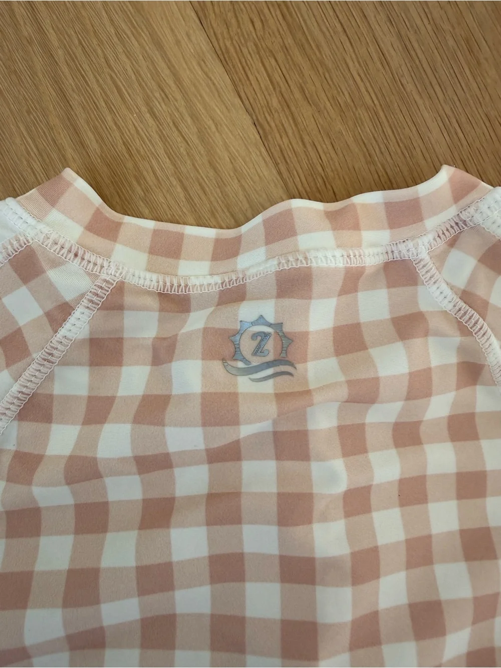 Kids Long-Sleeve Zip Rashguard One-Piece in Light Pink Gingham 3/4T